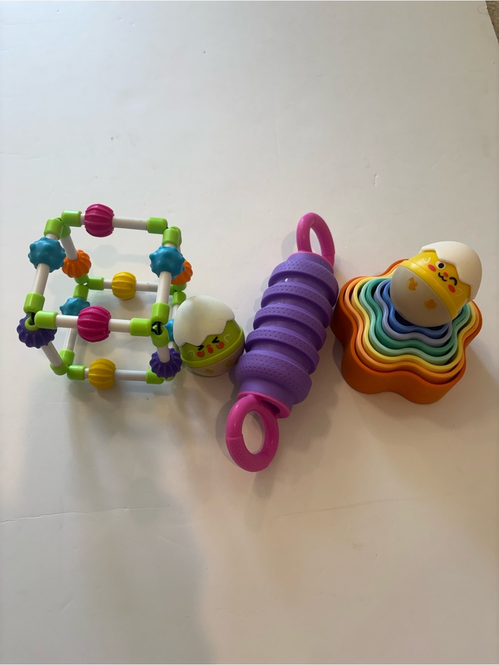 Baby Toy Bundle - Fat Brain Quubi, Hape Egg Wobble Rattles, Krumples